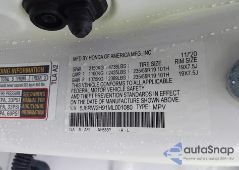 2021 Honda Cr-V Awd Touring из США, поврежденный, VIN 5J6RW2H91ML001080